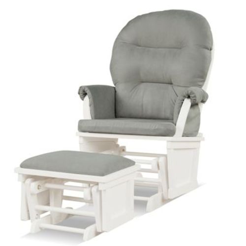 Costway Wood Glider & Ottoman Cushion Set Baby Nursery Rocking Chair Light Grey