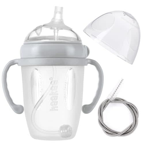 haakaa Weighted Straw Sippy Cup for 6+ Month Old, Silicone Baby Straw Cup Toddler Water Bottle with Straw Brush, 8oz/250ml, Grey