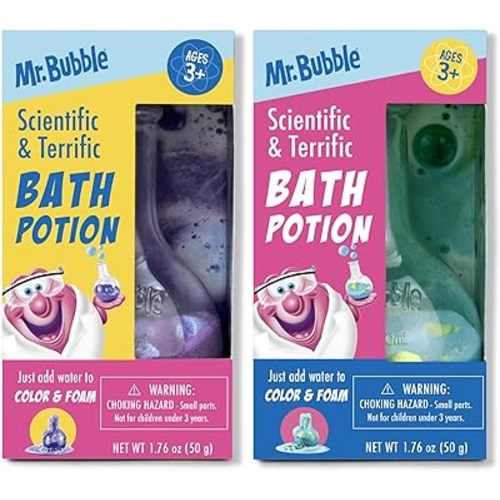 Mr. Bubble The Original Kids Bath Bomb Potions, Coloful Fizzy Fun, Cool Foam and Bubble Science Beaker for The Bath (Pack of 2)
