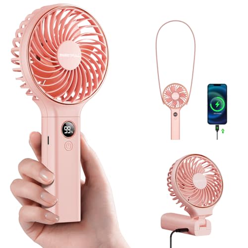 SWEETFULL Handheld Portable Fan, 5000mAh Rechargeable Battery, 6 Speed Wind, LED Digital Display, Foldable Electric Personal Mini Travel Fan with Backup Power, Summer Essentials Gifts for Women Girl