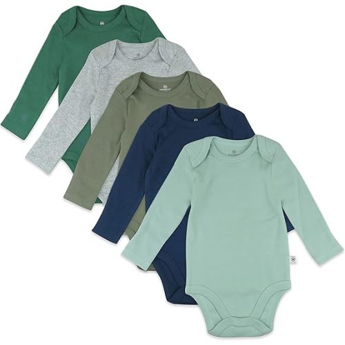 HonestBaby baby-girls 5-pack Long Sleeve Bodysuits One Piece 100% Organic Cotton for Infant Baby Girls