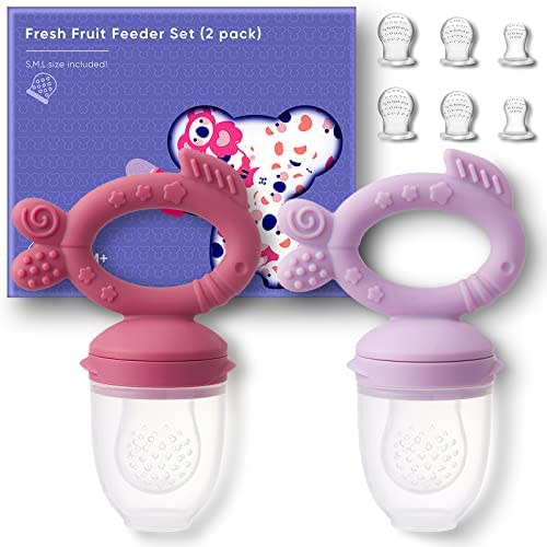 KoalaZoom Baby Fruit Feeder Pacifier Fresh Food Feeder (2 Count), Silicone Fruit Teether for Babies, Infant Fruit Teething Toy, Includes Additional Silicone Sacs, Ideal Baby Feeding Supplies