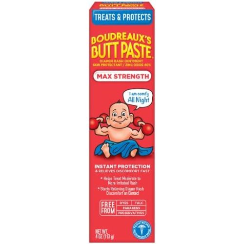 Boudreaux's Butt Paste Diaper Rash Ointment - Maximum Strength - Contains 40% Zinc Oxide - Paraben and Preservative-Free - 4oz (2 Pack)
