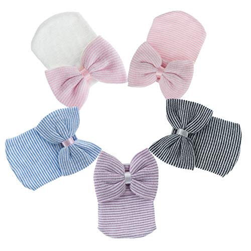 Zando Big Bow Baby Hats Newborn Hospital Hat Lightweight Cotton Infant Beanie Nursery Knot Headband Photo Accessories Gift