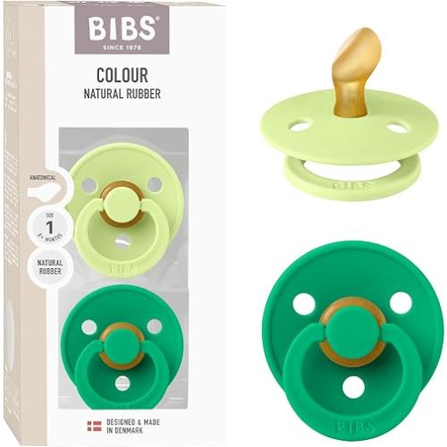 BIBS Colour Pacifier, 0-6 Months, 2-Pack, Anatomical Nipple, Matcha/Cactus
