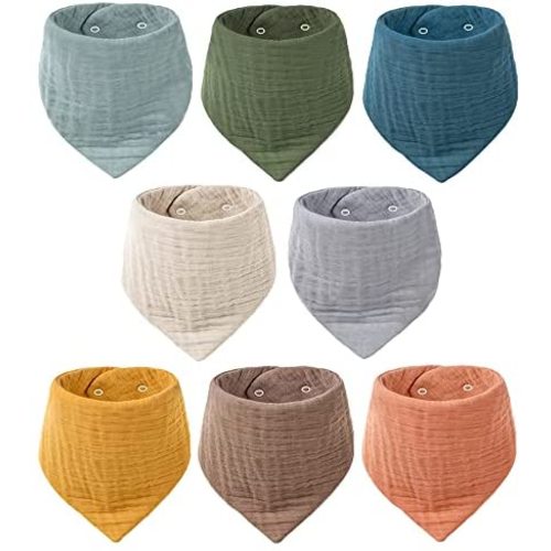 Konssy Muslin Baby Bibs 8 Pack Baby Bandana Drool Bibs 100% Cotton for Unisex Baby, 8 Solid Colors Set for Teething and Drooling