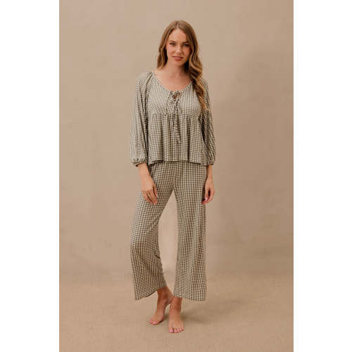 Green Gingham Tie-Top Long-Sleeve Women’s Sleep Set