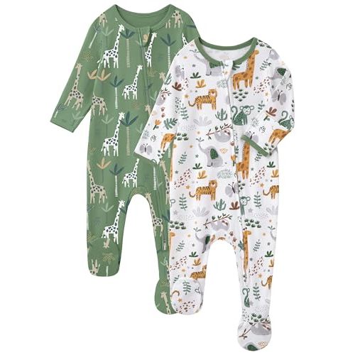 Baby Sleepers 100% Cotton Footie Pajamas, Newborn 0-3 3-6 6-9 Months with 2-Way Zipper, 2pcs PJs Baby Boy Clothes