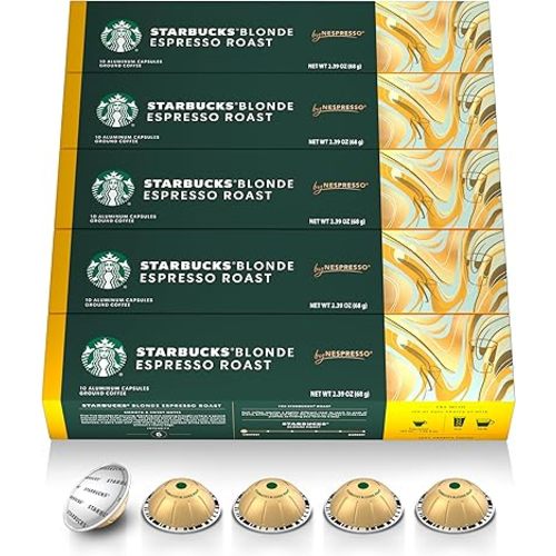 Starbucks by Nespresso Vertuo, Blonde Roast Espresso, 50-count Espresso Pods, Brews, 1.35 oz.