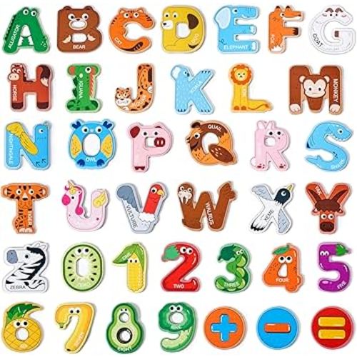 JoyCat Magnetic Letters and Numbers Fridge Magnets, 26 Uppercase Letters 0-9 Numbers, Animal Alphabet Refrigerator Toy Set for Kids & Toddlers Preschool Learning, Great Gift for 2 3 4 5 Years Old
