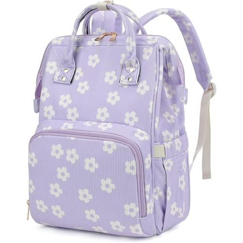 Baby Diaper Bag Backpack for Mom, Large Capacity Travel Nappy Bag for Boys & Girls with Stroller Straps (Corduroy Floral Purple)