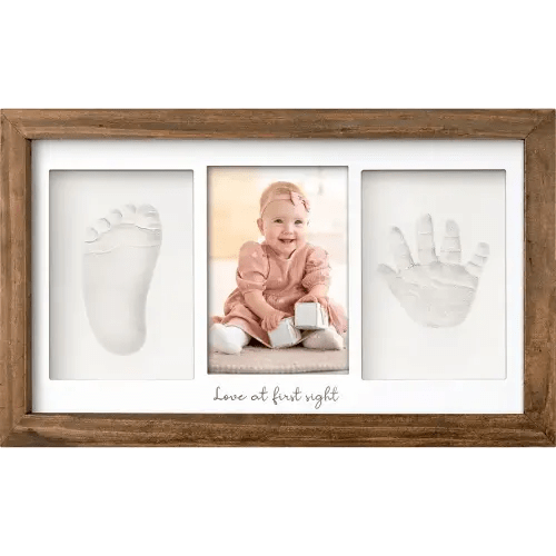 Baby Hand and Footprint Kit - Clay Handprint Keepsake Frame, Newborn Nursery Picture Frame, Personalized New Mom Gifts for Baby First Christmas Shower (Medium Oak)