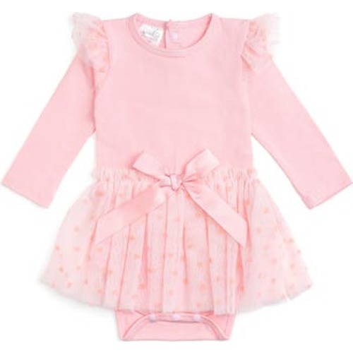 Flocked Heart Tiered Long Sleeve Tutu Bodysuit, 3-6M