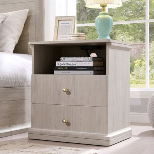 Night Stand, Modern Nightstand with Charging Station, Drawers and Open Shelves, Bedside Table Wood Side Table for Bedroom, Cream