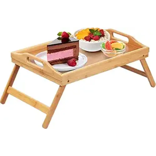 Bed Tray Table Folding Legs with Handles Breakfast Tray for Sofa Eating,Drawing,Platters Bamboo Serving Lap Desk Snack Tray