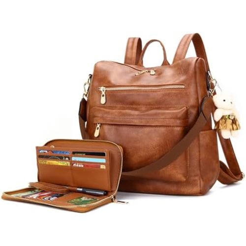 Soperwillton Women Backpack Purse Shoulder Handbags Travel Bag Set 2pcs
