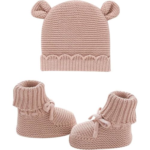 Hadetoto 100% Organic Cotton Baby Beanie and Booties Set