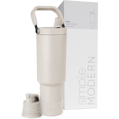 Simple Modern Trek Pivot | 40oz Flip Straw Tumbler with Handle | Water Bottle & Boot | Interchangeable Straw & Chug Lids | Insulated Stainless Steel Jug | Gym Sports Outdoors | Almond Birch