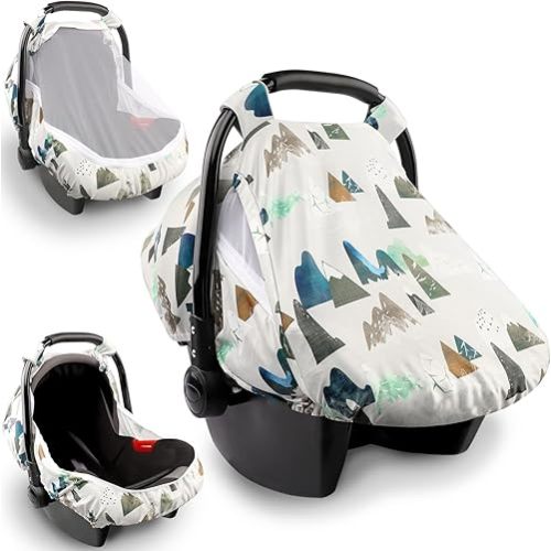 Baby Car Seat Cover, Adventure Mountains Carseat Canopy for Babies, Infant Carseat Cover, Summer Cozy Net Cover, Universal Fit, Breathable