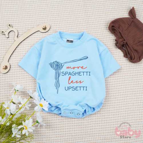 More Spaghetti Less Upsetti Baby Romper, Funny Baby Outfit, Funny Pasta Lover Bodysuit, Food Baby Clothes, Themed Baby Bodysuit Romper.