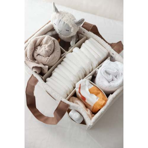 Teddy Nappy Caddy- Snow Tan- Large Side Pocket – Linen Label