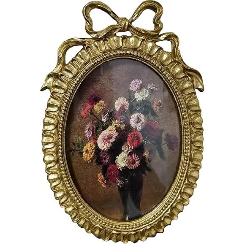 5x7 Gold Picture Frame – Antique Gold Vintage Bronze Oval Frame with Glass Front – Wall Hanging or Tabletop Display, Art Deco (Gold)