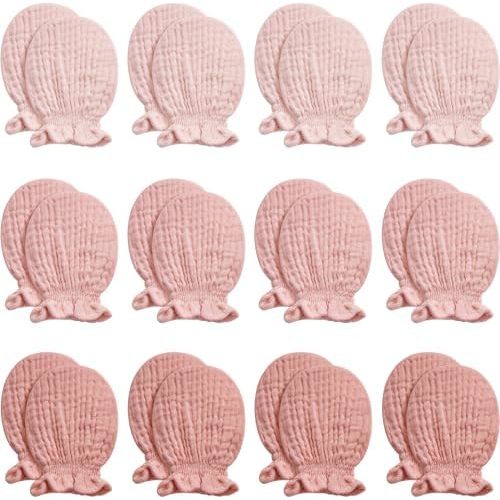 Pro Goleem Baby Mittens 12-pack for Newborn Boys & Girls, Soft Organic Cotton Muslin No Scratch Gloves with Elastic Strap,Infant Essentials 0-6 Months,Neutral Dusty Pink, Baby Registry Must Haves Gift