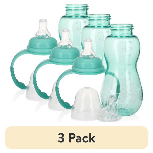(3 pack) Nuby Bottle-to-Soft Spout Sippy Cup Non-Drip Standard Neck Baby Bottle, 10 fl oz