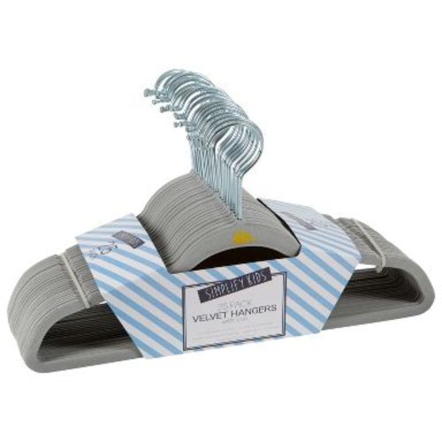Simplify 25pk Velvet Hangers Gray: Kids & Baby Clothes Hangers, Multipurpose for Pants, Shirts, Dresses