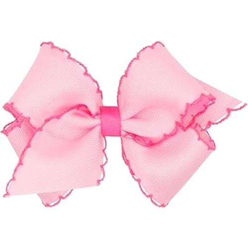 Wee Ones Girls' Classic Grosgrain Moonstitch Edge Hair Bow, No-Slip Hair Clip, Handmade, Pearl Hot Pink, Small