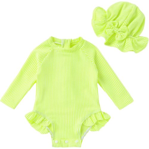 Infant Baby Girl Swimsuit One-Piece Long Sleeve Rash Guard with Hat Set Floral Zipper Bathing Suit Leopard Beach Wear