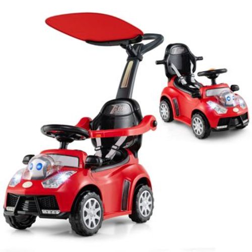 Costway 3-in-1 Sliding Walker w/ Adjustable Canopy Horn Music & Light for Boys & Girls Red