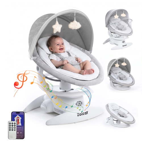 Zoicay 3-in-1 Baby Swing with Motion Detection, Bluetooth Music, 360° Rotating Seat, 5 Speeds, 3 Sway Modes, Portable Infant Seat
