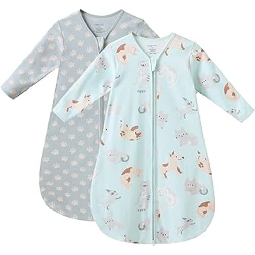 JELLYMONI Baby Sleep Sack 0-6 Months Long Sleeve Wearable Blanket for Baby, 100% Cotton 2 Pack Infant Toddler Baby Sleeping Sack Lightweight Soft 2-Way Zipper