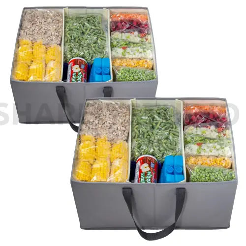 FREEZER SANITY Collapsible Freezer Organizer Bins - Stackable Storage Organizers with Custom Dividers, Handles, Ideal for Chest Freezers, Heavy-Duty, Water-Resistant (2 Pack Large 19x14x9)