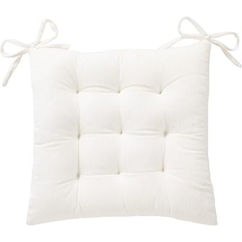 HLOVME Corduroy Chair Cushion with Ties Ultra Soft Warm Floor Cushion for Kids Reading Nook Comfortable Square Seat Cushion for Adult 15.7”x15.7”, White