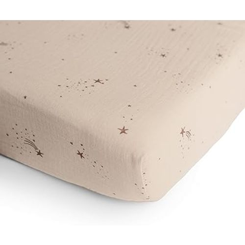 mushie Extra Soft Muslin Fitted Crib Sheet | 192 Thread Count | 28"x 52" (Falling Stars)