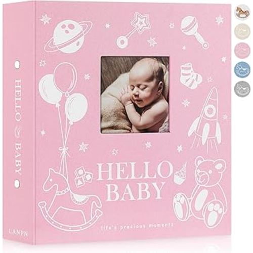 Lanpn Baby Photo Album 4x6 600 Pockets, Linen Cover Photo Book Newborn Bebe Album Memory Book with Front Window Holds 600 Horizontal and Vertical Pictures Gift for Boy Girl Baby Shower Pink