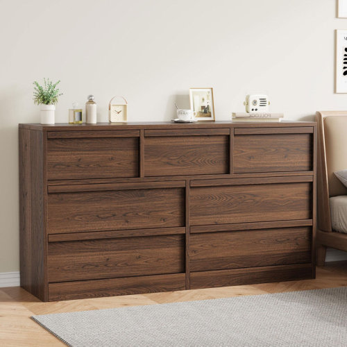 Ebern Designs Modern Wide 7/6 Drawer Dresser for Bedroom - Natural Oak & Antique White Chest - Spacious Storage Organizer for Living Room, Nursery, Entryway | Wayfair