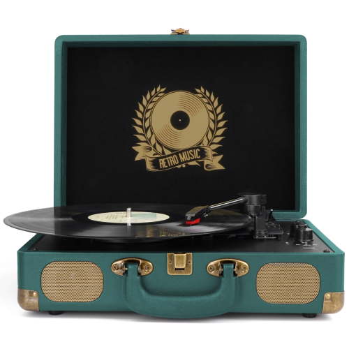 DIGITNOW Vinyl Record Player Bluetooth Turntable 3-Speed Suitcase Portable Vintage Belt-Driven with Built-in Speakers