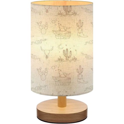 Bedside Lamp for Bedroom, Flat Wild West Mexico Seamless pattern ornament for textiles packaging Small Lamp, Linen Lampshade Table Lamp, Dimmable Nightstand Lamp with Woodbase for Living Room Office