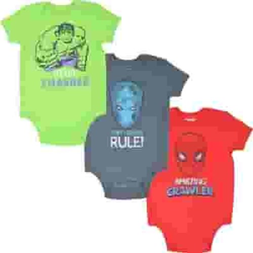 Marvel Avengers Spider-Man Black Panther Hulk Infant Baby Boys 3 Pack Bodysuits Newborn to Infant