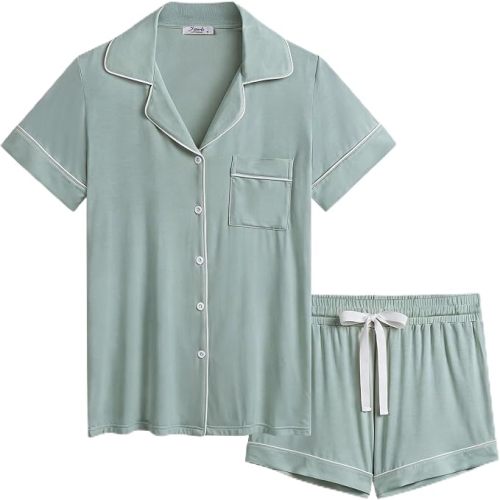 Joyaria Women's Cooling Bamboo Viscose Pajamas Shorts Set Button Front