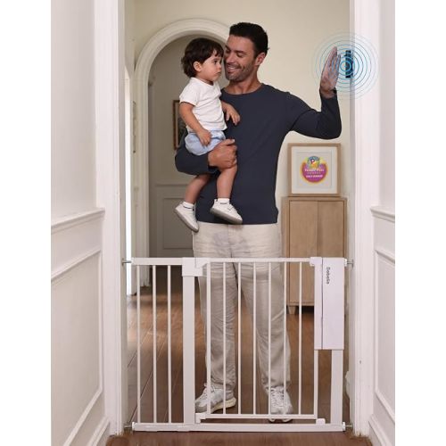 Babelio Smart Baby Gate with Auto-Unlock/Close, Pressure Mounted No Drill for Doorways/Top of Stairs. Pet/Dog Door Wide Walk Thru w/Infrared Sensor & Instant Safety Alert (White, 26.3-37.8" W, 30" H)