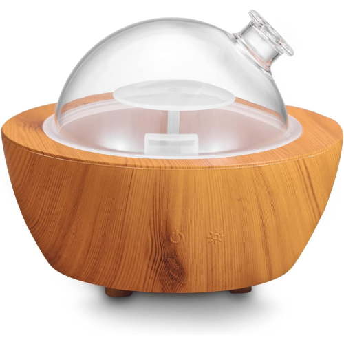 280ml Glass Essential Oil Diffuser Wood Grain Base Air Aroma Diffusers for Aromatherapy Cool Mist Humidifier with Safe Auto Shut-Off and 7 Color LED Night Lights for Home Office Room