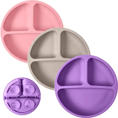 WeeSprout Suction Plates for Babies & Toddlers - 100% Silicone, Dinnerware Stays Put, Divided Design for Picky Eaters, Microwave & Dishwasher Friendly, 3 Pack