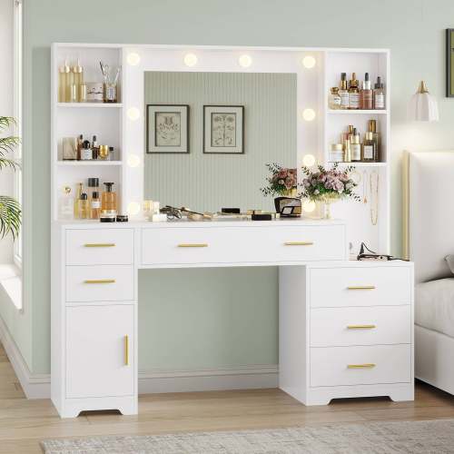 Hasuit | 51.2 Inch Dresser with 9 Drawers Large Farmhouse Drawer Dressers with Charging Station Wooden Storage Tower Organizer for Bedroom