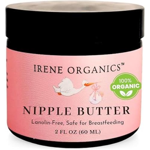 Irene Organics Organic Nipple Balm – Lanolin-Free Nipple Cream for Breastfeeding Moms – Natural Relief for Dry, Cracked Nipples – Safe for Nursing & Pumping, 2oz