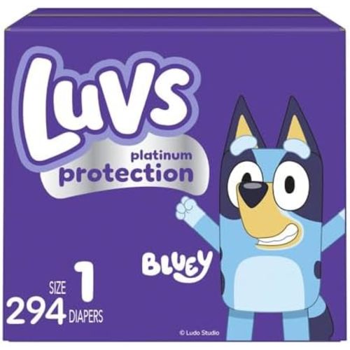 Luvs Size 1 Baby Diapers, Platinum Protection Bluey Diapers for Day & Night,Size 1 (8-14 lbs), 294 Count