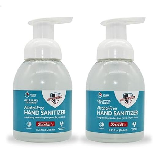 Hand Sanitizer Foam 8.25 oz.(2-pack) Alcohol-Free, Long-lasting Protection. Eliminates 99.9%. Moisturizes With Aloe Vera. Formulated with Zetrisil. FDA Registered
